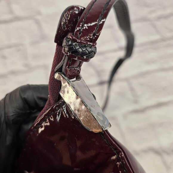 Brighton Women Tassel Shoulder Handbag Burgundy Black Cherry Patent Leather Zip - Picture 12 of 13